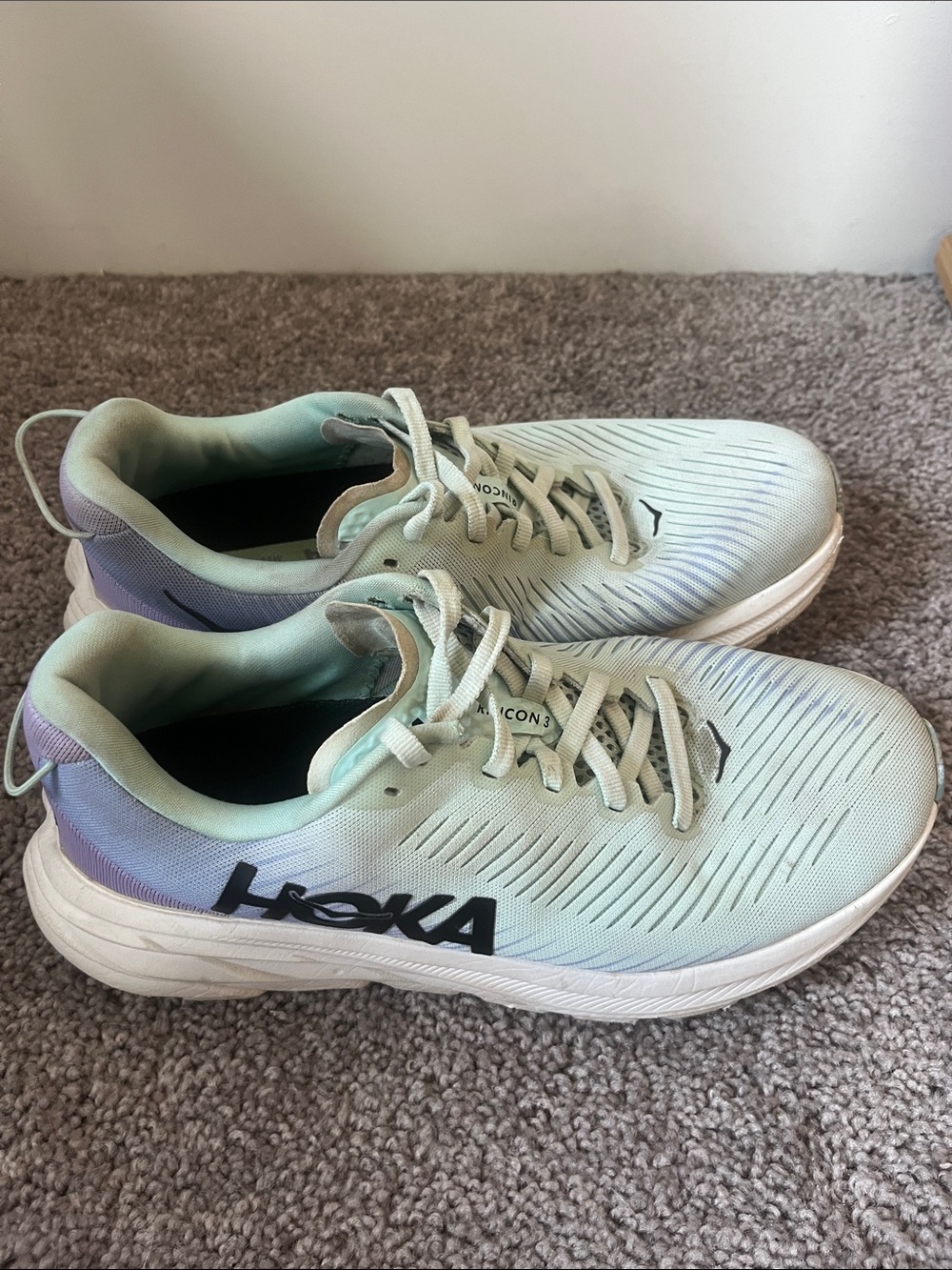Hoka Women's Mint and Lavender Rincon 3 Running Shoes